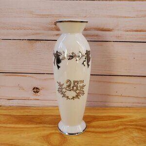VTG Lefton China 25th Anniversary White Bud Vase With Silver Accents Japan 1960s